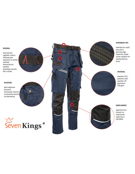 SPODNIE ROBOCZE DO PASA SEVEN KINGS PRO GRANAT