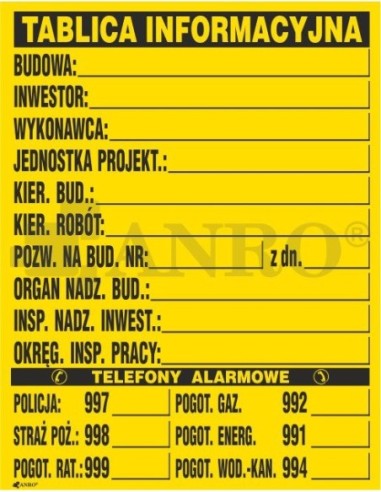 Tablica informacyjna DUŻA 70x90